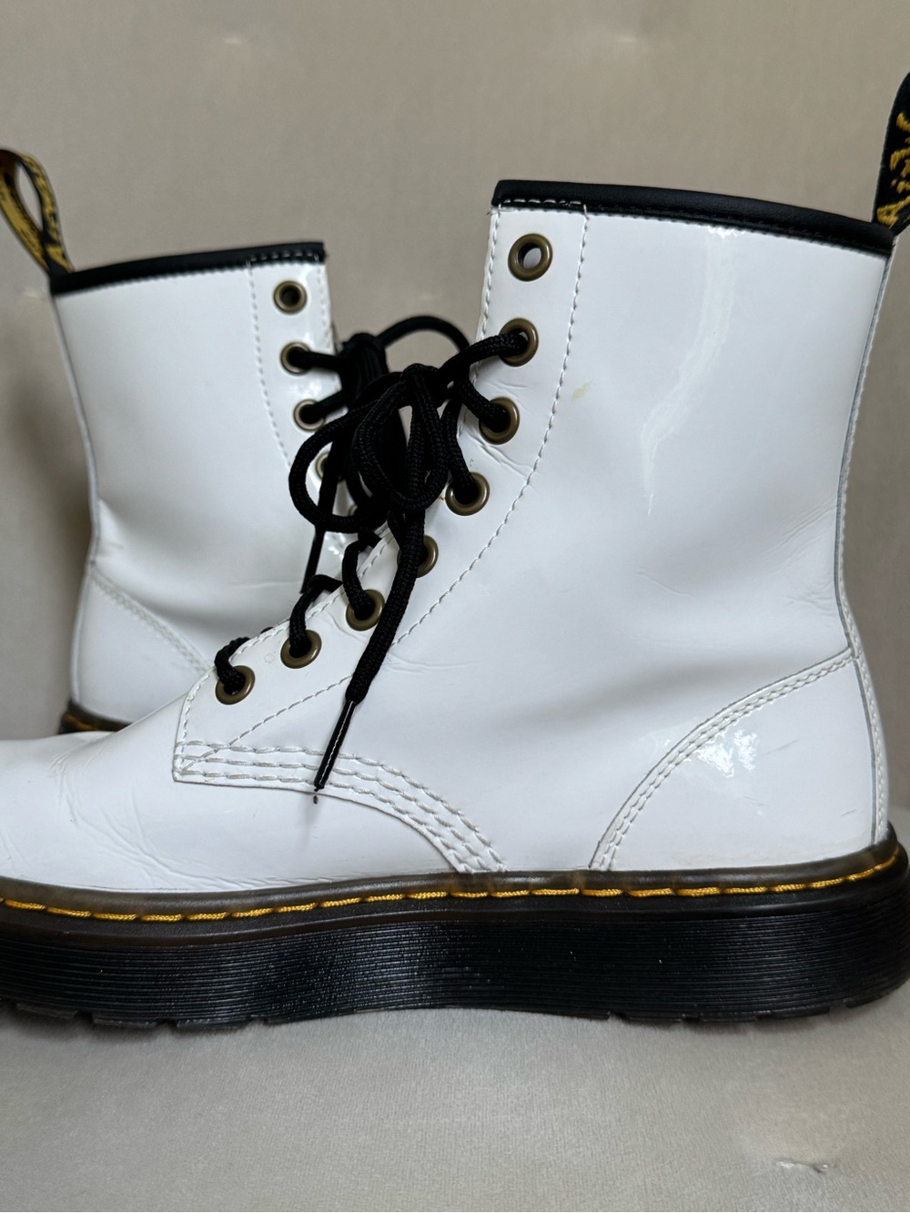 Dr. Martens Doc Martens Zavala | White Black Lace Up Combat Boots | Size W6 M5 - Picture 6 of 15